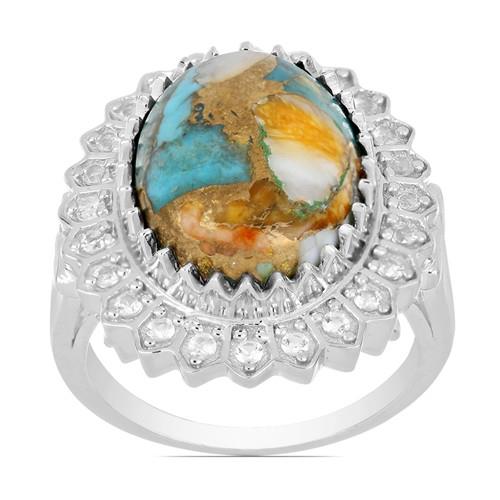 STERLING SILVER NATURAL OYSTER TURQUOISE BIG STONE RING